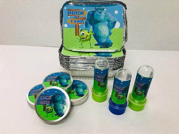 30 Tubetes + 30 Latinhas + 30 Marmitinhas Personalizados - Monstros Sa