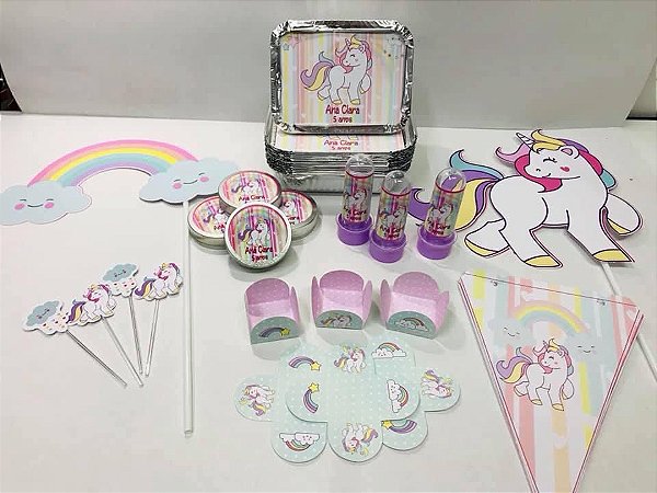 Kit Festa Lembrancinhas Personalizado 230 Pçs - Unicórnio