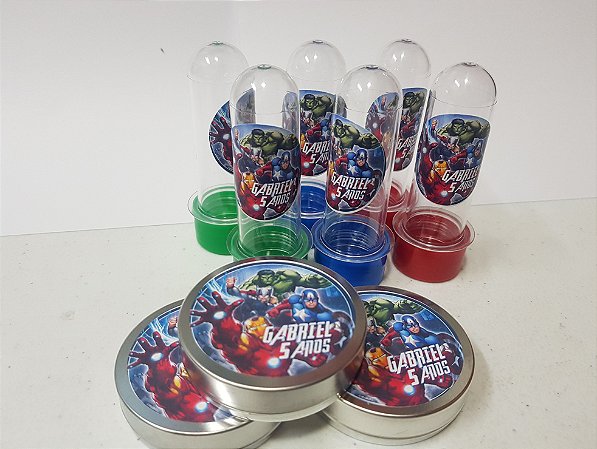 30 Tubetes + 30 Latinhas + 30 Marmitinhas Personalizados - Vingadores