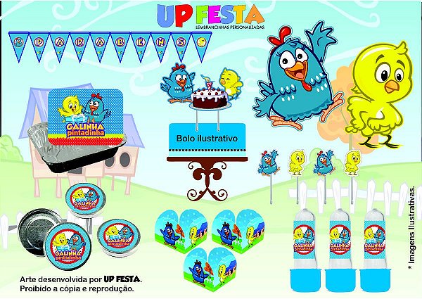 Kit Festa Lembrancinha Galinha Pintadinha 10 Pessoas -90 Pcs