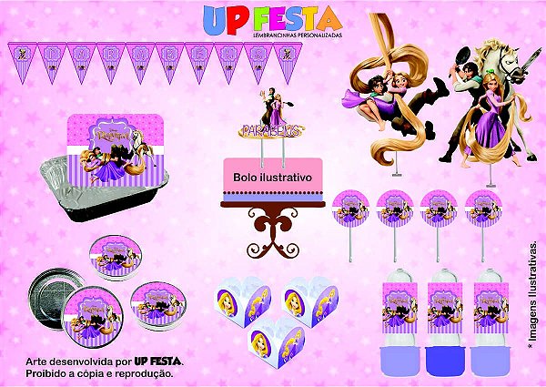 Kit Festa Lembrancinha Rapunzel Enrolados 10 Pessoas -90 Pcs