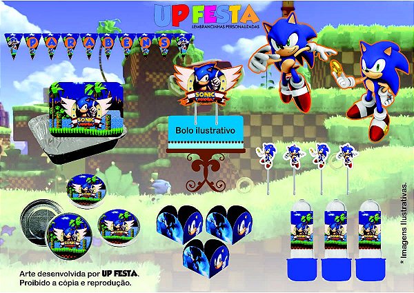 Kit Festa Lembrancinha Sonic 10 Pessoas -90 Pcs