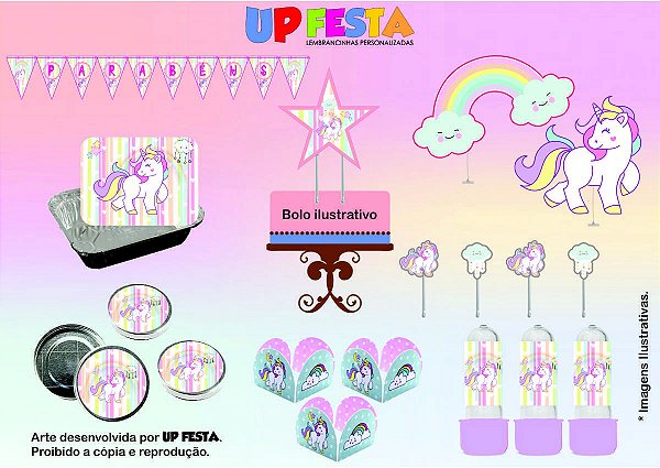 Kit Festa Lembrancinha Unicórnio 10 Pessoas -90 Pcs
