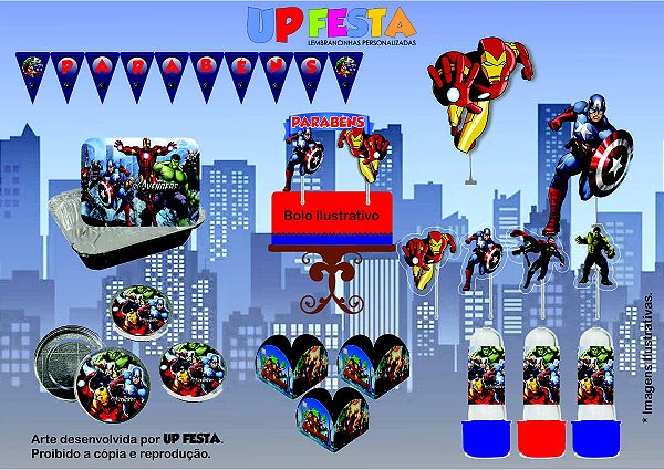 Kit Festa Lembrancinha Vingadores 10 Pessoas -90 Pcs