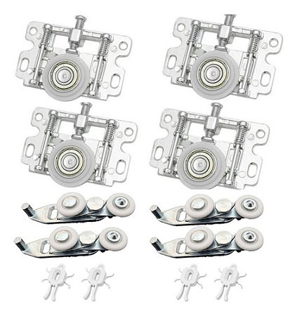 2 Kit roldana guarda-roupa para porta de correr com guia de ferro ajustável para 2 portas