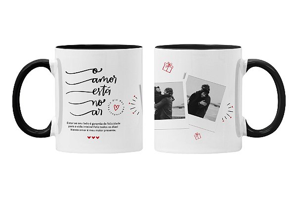 Caneca O Amor está no Ar Preta - Personalizada com fotos