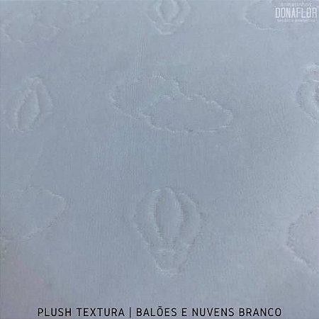 Plush Textura Nuvens e Balões Branco, Balono tecido Aveludado com Desenhos