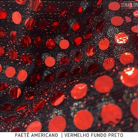 Paetê Americano Vermelho com fundo Preto tecido com lantejoula e base com brilho