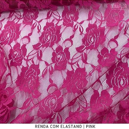 Renda com Elastano Pink tecido para Roupas e Costura Criativa