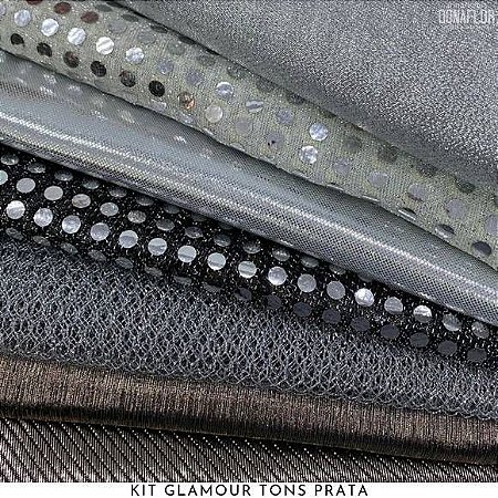 Kit Glamour Tecidos Prata Metalizados, Lantejoulas e Brilhos, 7Recortes
