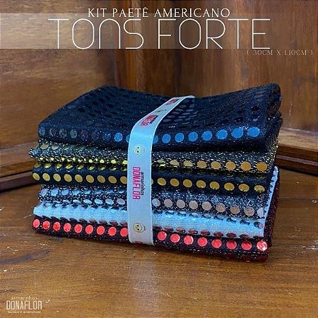 Kit Paetê Americano Tons Forte tecido com lantejoulas, 6Tecidos