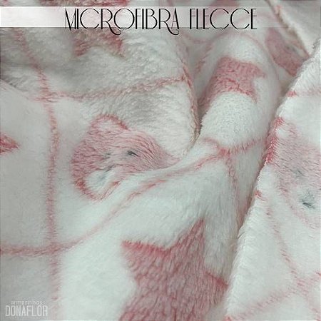 Microfibra Fleece Urso Estrela Rosa tecido Felpudo e Macio, aspecto de cobertinha