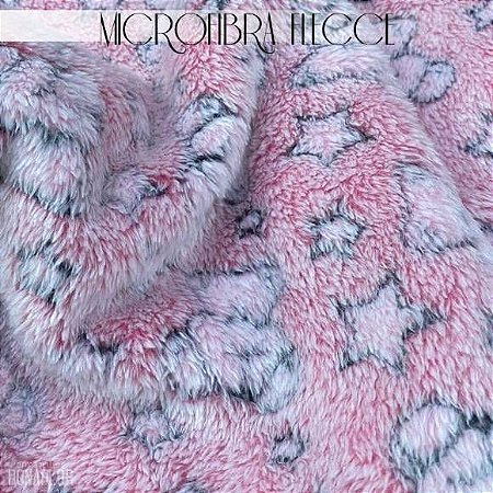 Microfibra Fleece Urso Fundo Rosa tecido Felpudo e Macio, aspecto de cobertinha