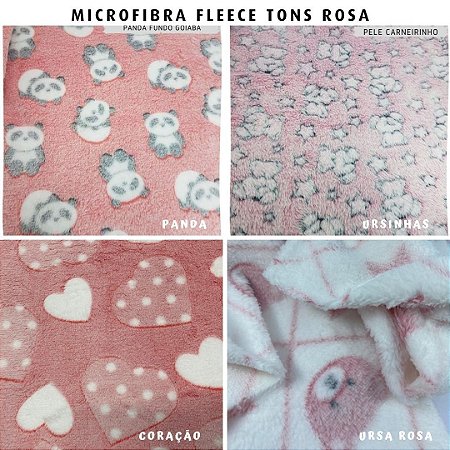 Microfibra Fleece 4Cortes Rosados, tecido Macio e Fofinho  Medida 50cm x 1.60m