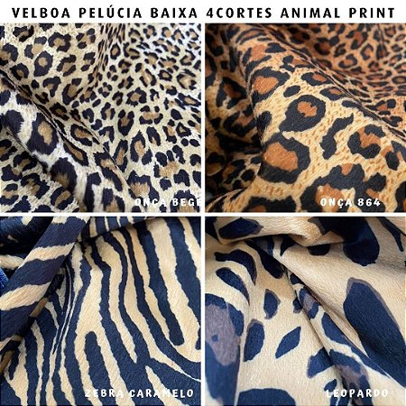 Velboa 4Cortes Animal Print Pelúcia Baixa tecido para Artesanatos - Medida 50cm x 1,50m
