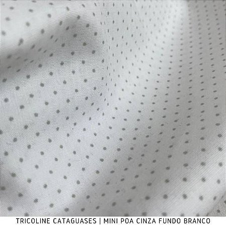 Tricoline Mini Poa Cinza fundo Branco tecido Cataguases 100%Algodão - 1,40Largura