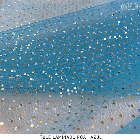 Tule Laminado Poas Azul Turquesa tecido transparente e firme 1,50m Largura