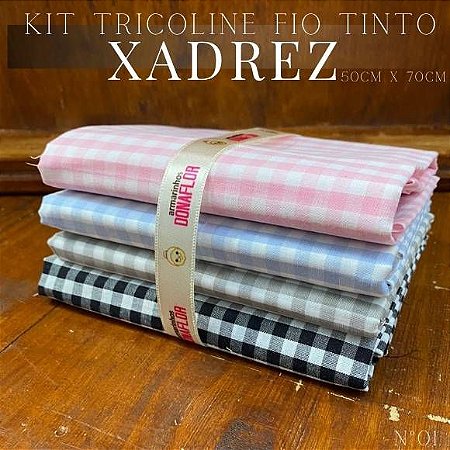 Kit Tricoline 4tecidos Xadrez N1 100% Algodão - Medida 50cmx70cm