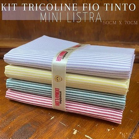 Kit Tricoline 4tecidos Mini Listra N2 100% Algodão - Medida 50cmx70cm