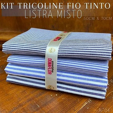Kit Tricoline 4tecidos Listra Mista N4 100% Algodão - Medida 50cmx70cm
