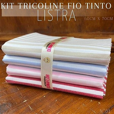 Kit Tricoline 4tecidos Listra N1 100% Algodão - Medida 50cmx70cm