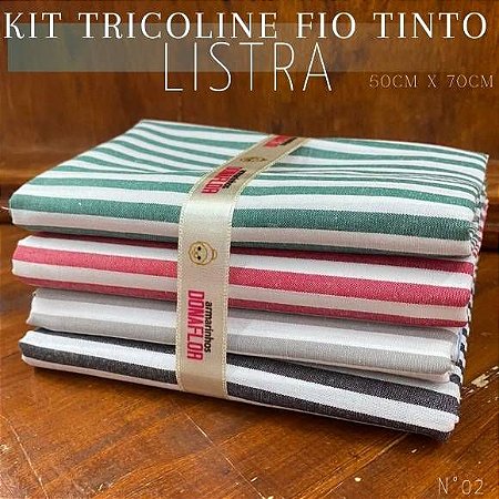 Kit Tricoline 4tecidos Listra N2 100% Algodão - Medida 50cmx70cm