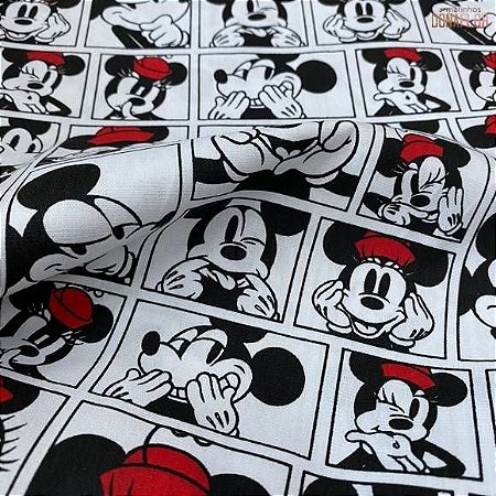 Tricoline Mickey e Minnie tecido 100% Algodão 50cm x 1,40Largura