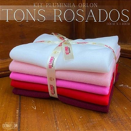Kit Pluminha Orlon, tons Rosados tecido Malha e Felpada para Artesanato, 5Recortes