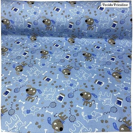 Tricoline Pet fundo Azul tecido 100% Algodão 50cm x 1,40Largura
