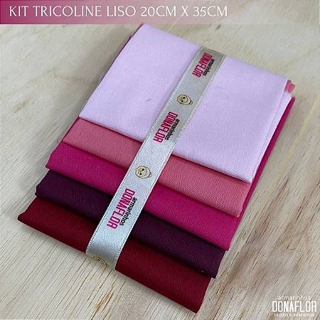 Kit Tricoline 5Tecidos Liso Tons Rosa 100% Algodão- Medida 20cm x 35cm