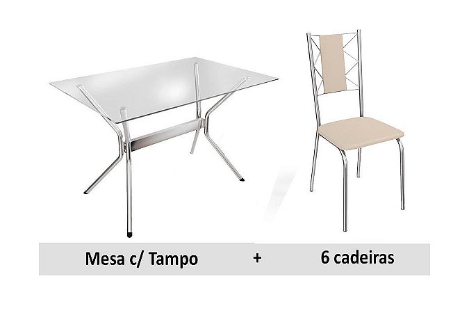 Mesa de Jantar Kappesberg Loire 6 cadeiras Lisboa tecido 16- verificar cores disponível
