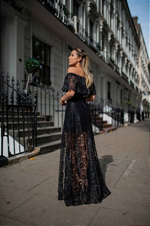 vestido longo de festa casamento renda ombro a ombro