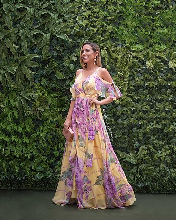 vestido estampado longo festa