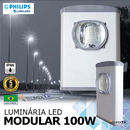 Luminária LED Pública Modular para Poste 100w | Bivolt | IP66 | 14.000 Lúmens | LED PHILIPS | Para Vias ou Condomínio