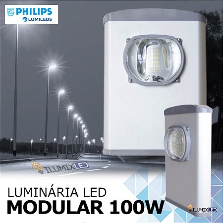 Luminária LED Pública Modular para Poste 100w | Bivolt | IP66 | 14.000 Lúmens | LED PHILIPS | Para Vias ou Condomínio