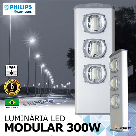 Luminária LED Pública Modular para Poste 300w | Bivolt | IP66 | 42.000 Lúmens | LED PHILIPS | Para Vias ou Condomínio