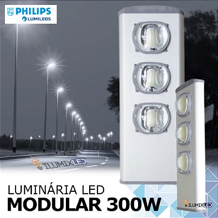 Luminária LED Pública Modular para Poste 300w | Bivolt | IP66 | 42.000 Lúmens | LED PHILIPS | Para Vias ou Condomínio