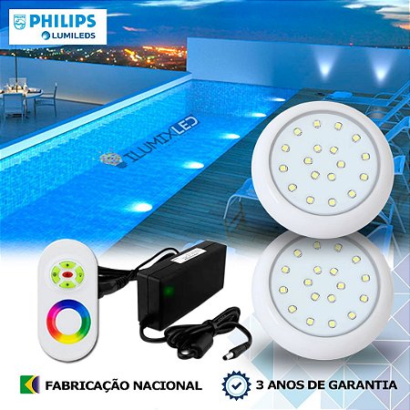 58 - KIT ILUMINAÇÃO LED PARA PISCINA 18w | 8 cm | RGB sistema Colorido  | IP68 À Prova d'água | 2 Luminárias | LED PHILIPS