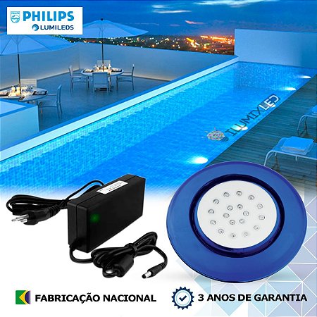 33 - KIT ILUMINAÇÃO LED PARA PISCINA 18w | 12,5 cm | IP68 À Prova d'água | COR FIXA | 1 Luminária | LED PHILIPS