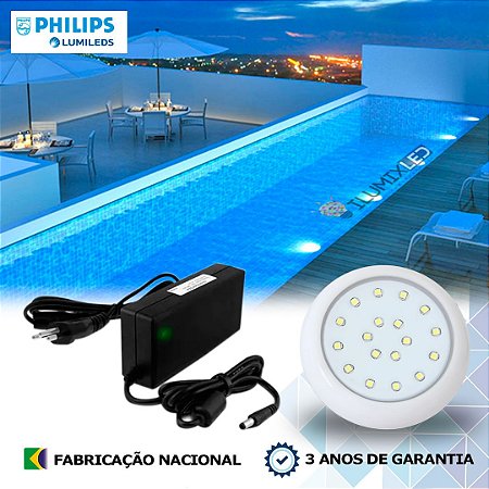 17 - KIT ILUMINAÇÃO LED PARA PISCINA 18w | 8 cm | IP68 À Prova d'água | COR FIXA | 1 Luminária | LED PHILIPS