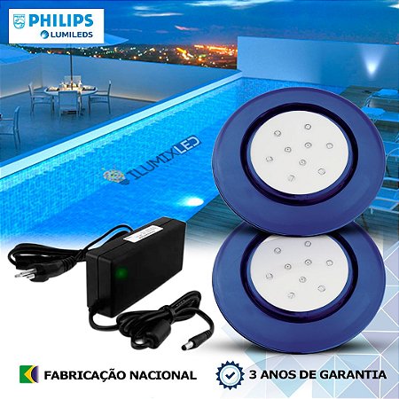 42 - KIT ILUMINAÇÃO LED PARA PISCINA 9w | 12,5 cm | IP68 À Prova d'água | COR FIXA | 2 Luminárias | LED PHILIPS