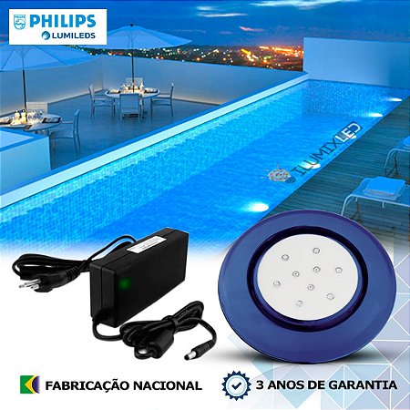 41 - KIT ILUMINAÇÃO LED PARA PISCINA 9w | 12,5 cm | IP68 À Prova d'água | COR FIXA | 1 Luminária | LED PHILIPS