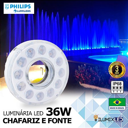 LUMINÁRIA LED PARA CHAFARIZ OU FONTE 36w | ENCAIXE ATÉ 38MM NO CANO | IP68 À prova d'água | LED CHIP PHILIPS
