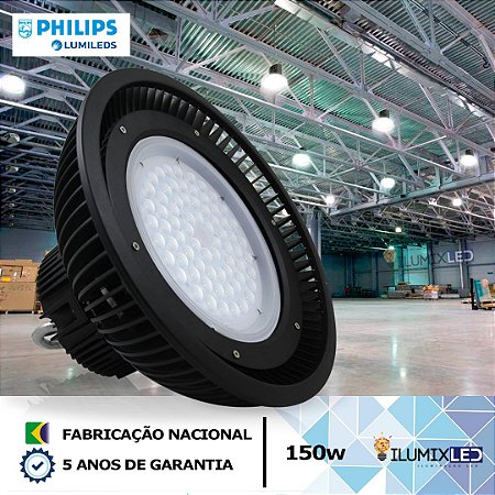 LUMINÁRIA INDUSTRIAL UFO 150w | Foco: 120º | Bivolt | IP65 | Branco Frio | LED PHILIPS