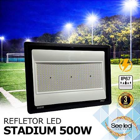 Refletor LED STADIUM SMD 500w | Bivolt | IP67 | 55.000 Lúmens | 6.500k | LINHA COMERCIAL
