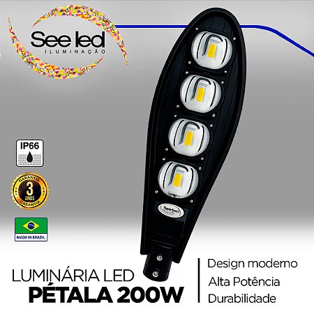 Luminária LED Pública Pétala para Poste 200w | Bivolt | IP66 | 20.000 Lúmens | 6.500k | Para Rua ou Condomínio
