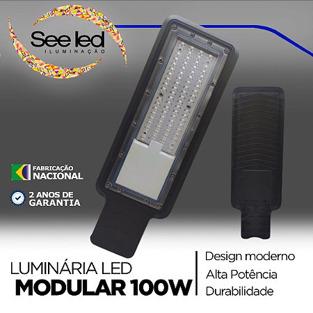 Luminária LED Pública Modular para Poste 100w | Bivolt | IP66 | 10.000 Lúmens | 6.500k | Para Rua ou Condomínio