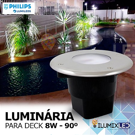 LUMINÁRIA LED DECK 8w | Foco 90º | INOX | Para Embutir | IP65 Resistente à água  | LED CHIP PHILIPS