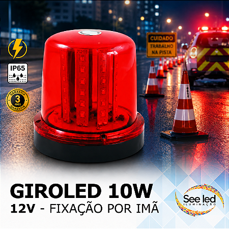 Sinalizador LED GIROLED 10w | 12/24v | Fixação: POR IMÃ | IP65 Resistente à Água | 360º | LED PHILIPS