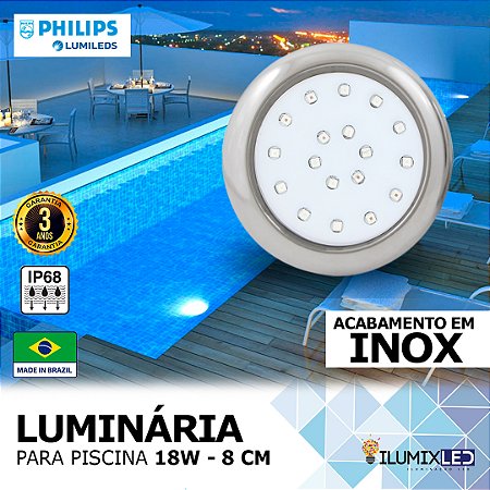 LUMINÁRIA LED PARA PISCINA 18w | 8 cm | INOX | IP68 À prova d'água | LED CHIP PHILIPS